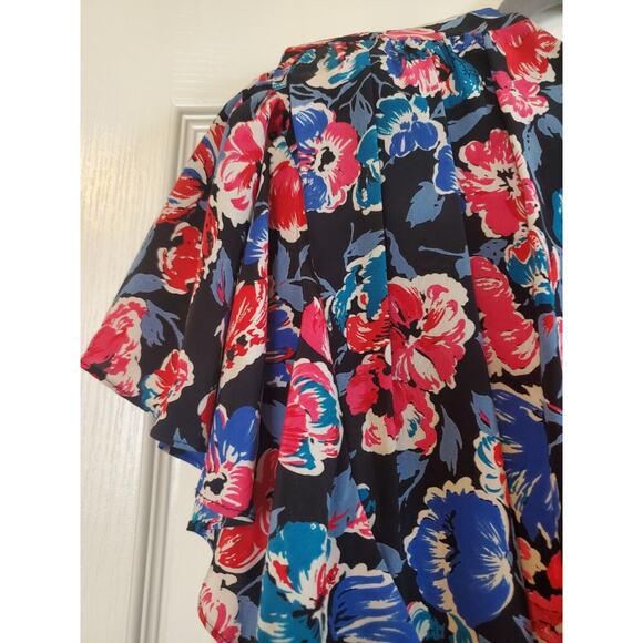 Candi Jones Vintage 80's Floral Ruffled Vibrant Short Sleeve Midi Dress Sz 9/10 - Picture 11 of 13